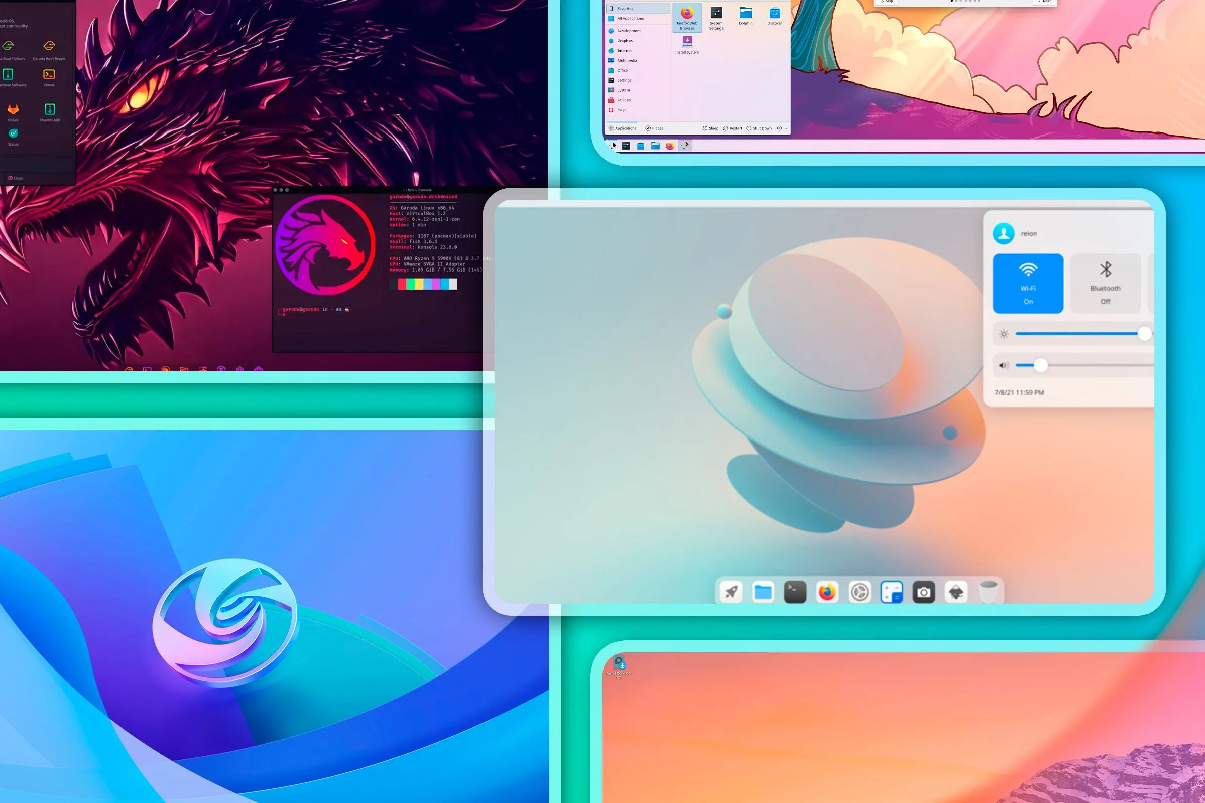 Màn hình giao diện của một số bản phân phối Linux khác nhau, minh họa tính linh hoạt của kỹ năng terminal.