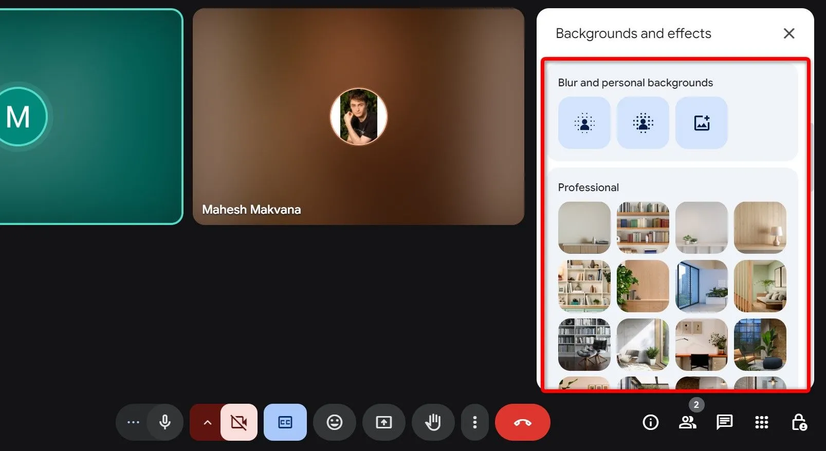 Tùy chọn làm mờ và thay đổi nền trong Google Meet