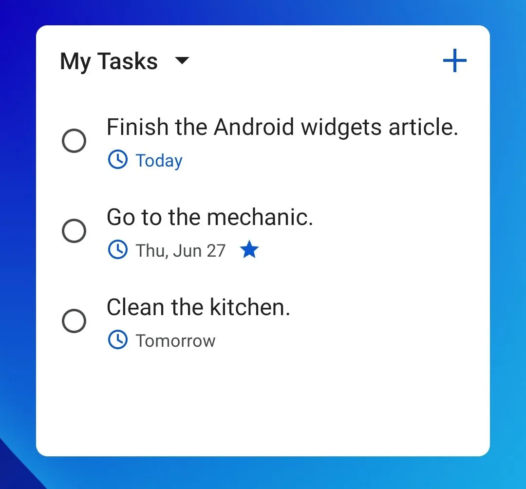 Widget Google Tasks hiển thị trên màn hình chính điện thoại
